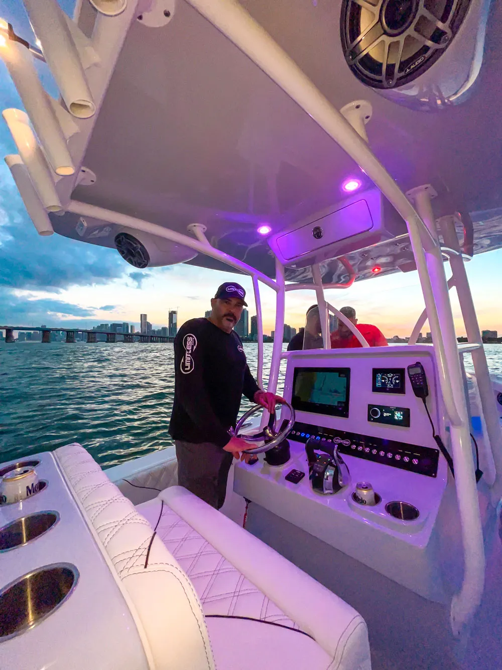 Captain at the Limitless helm under LED lighting